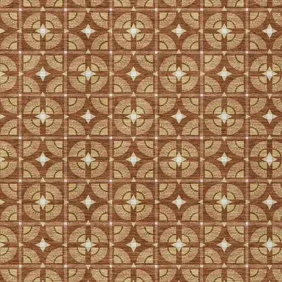 Orange And Copper Geometric Washable Indoor Outdoor Area Rug Photo 3