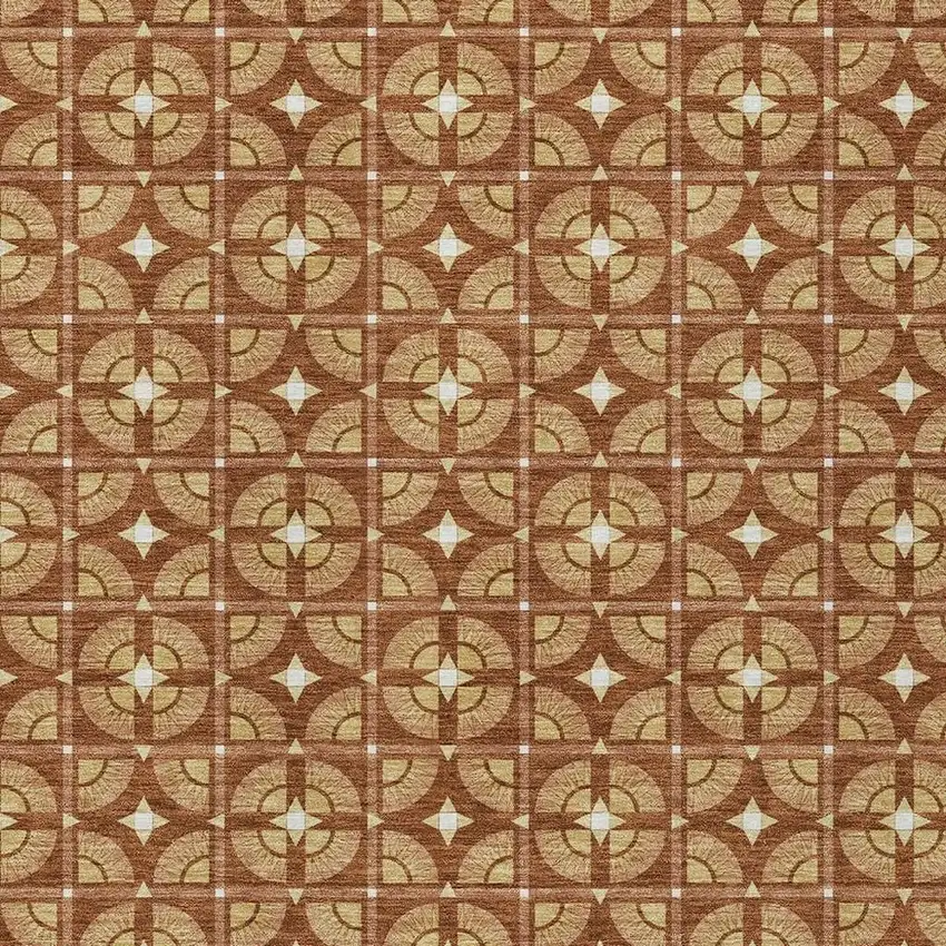Orange And Copper Geometric Washable Indoor Outdoor Area Rug Photo 3