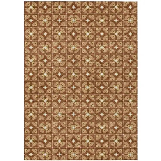 Orange And Copper Geometric Washable Indoor Outdoor Area Rug Photo 2