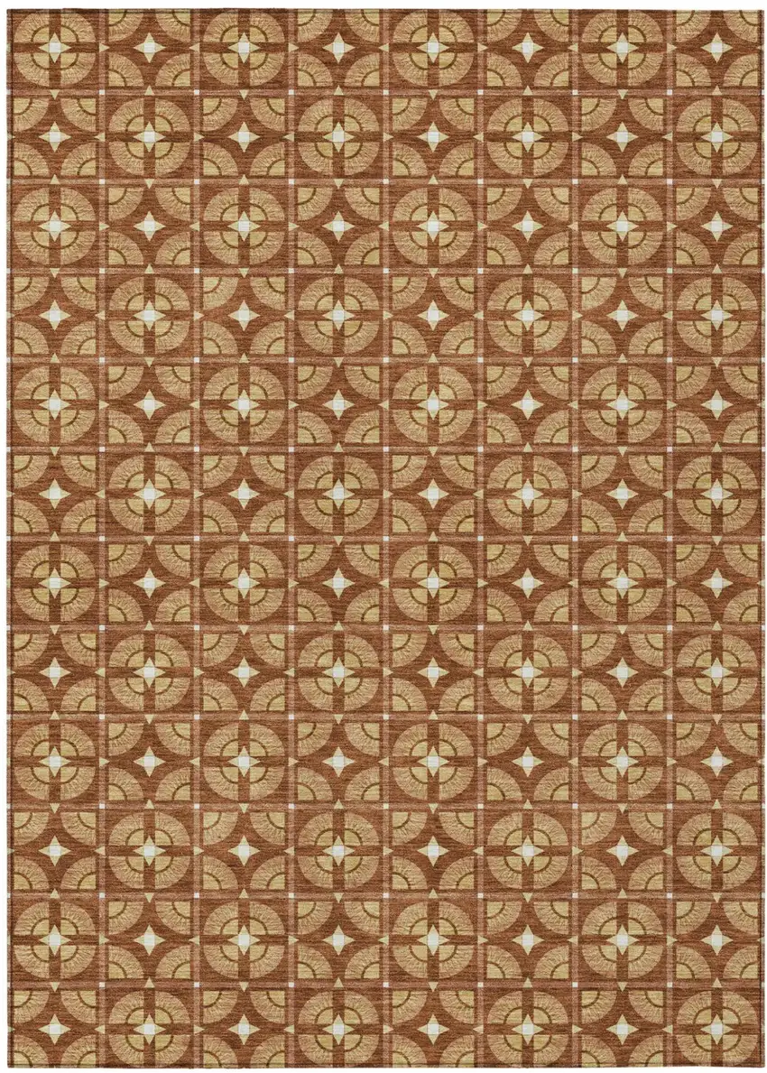 Orange And Copper Geometric Washable Indoor Outdoor Area Rug Photo 2