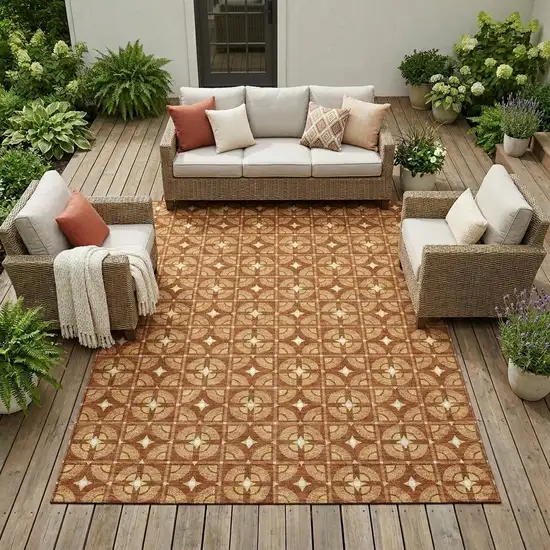 Orange And Copper Geometric Washable Indoor Outdoor Area Rug Photo 1