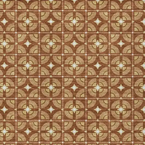 Orange And Copper Geometric Washable Indoor Outdoor Area Rug Photo 3