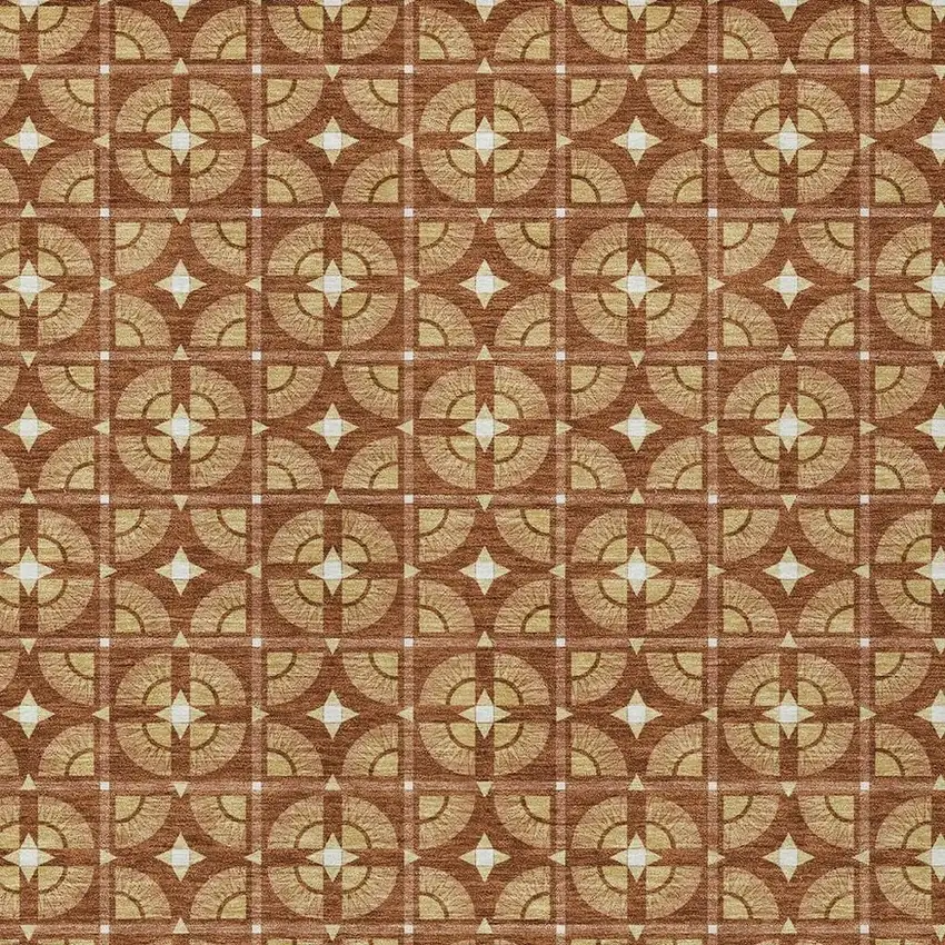 Orange And Copper Geometric Washable Indoor Outdoor Area Rug Photo 3