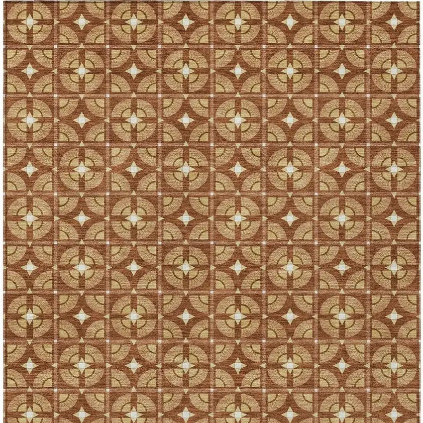 Orange And Copper Geometric Washable Indoor Outdoor Area Rug Photo 4