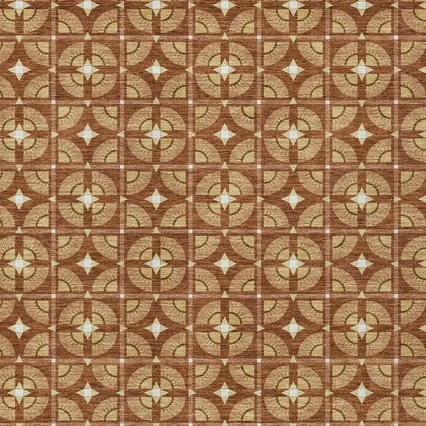 Orange And Copper Geometric Washable Indoor Outdoor Area Rug Photo 3