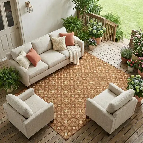 Orange And Copper Geometric Washable Indoor Outdoor Area Rug Photo 1