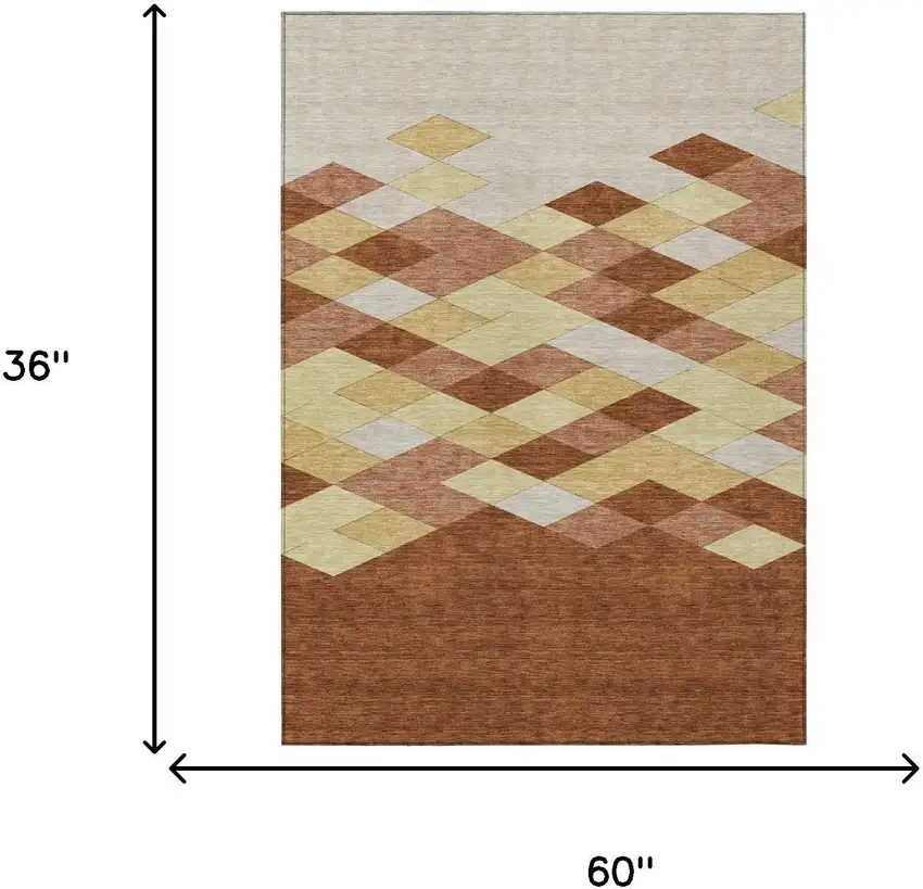 Orange And Copper Geometric Washable Indoor Outdoor Area Rug Photo 7