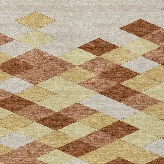 Orange And Copper Geometric Washable Indoor Outdoor Area Rug Photo 3