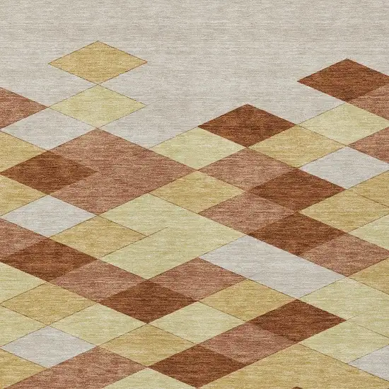 Orange And Copper Geometric Washable Indoor Outdoor Area Rug Photo 3