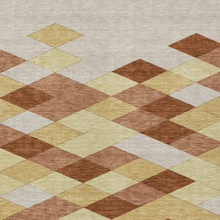 Orange And Copper Geometric Washable Indoor Outdoor Area Rug Photo 3