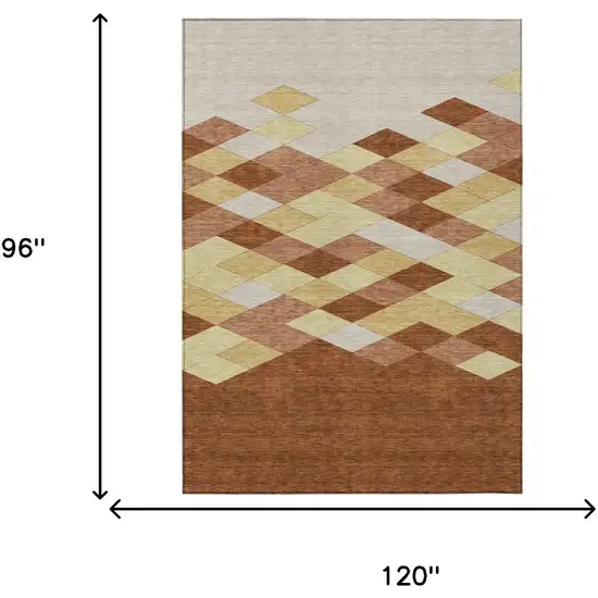 Orange And Copper Geometric Washable Indoor Outdoor Area Rug Photo 7
