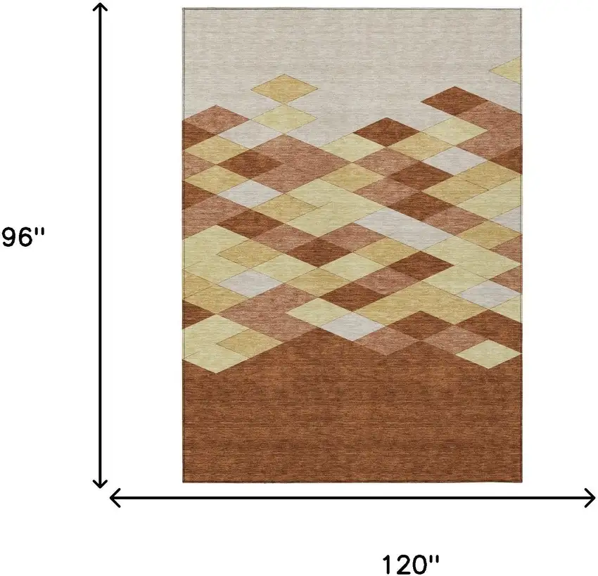 Orange And Copper Geometric Washable Indoor Outdoor Area Rug Photo 7