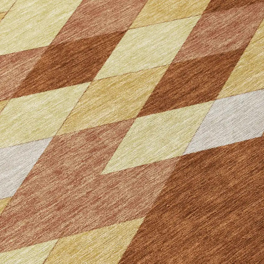 Orange And Copper Geometric Washable Indoor Outdoor Area Rug Photo 6