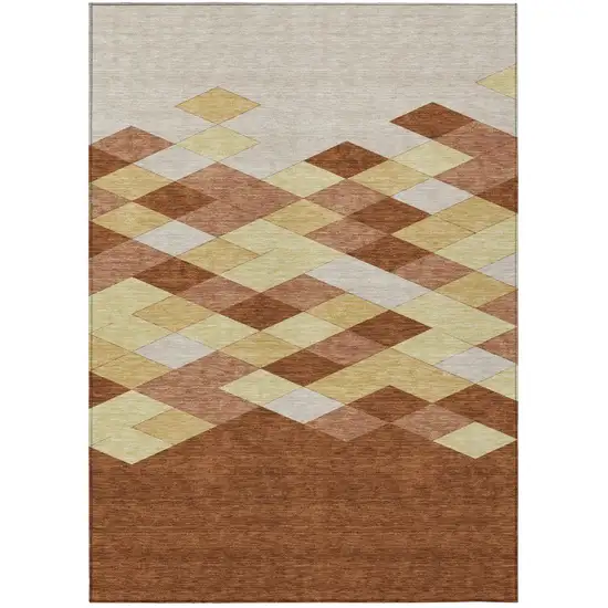 Orange And Copper Geometric Washable Indoor Outdoor Area Rug Photo 2