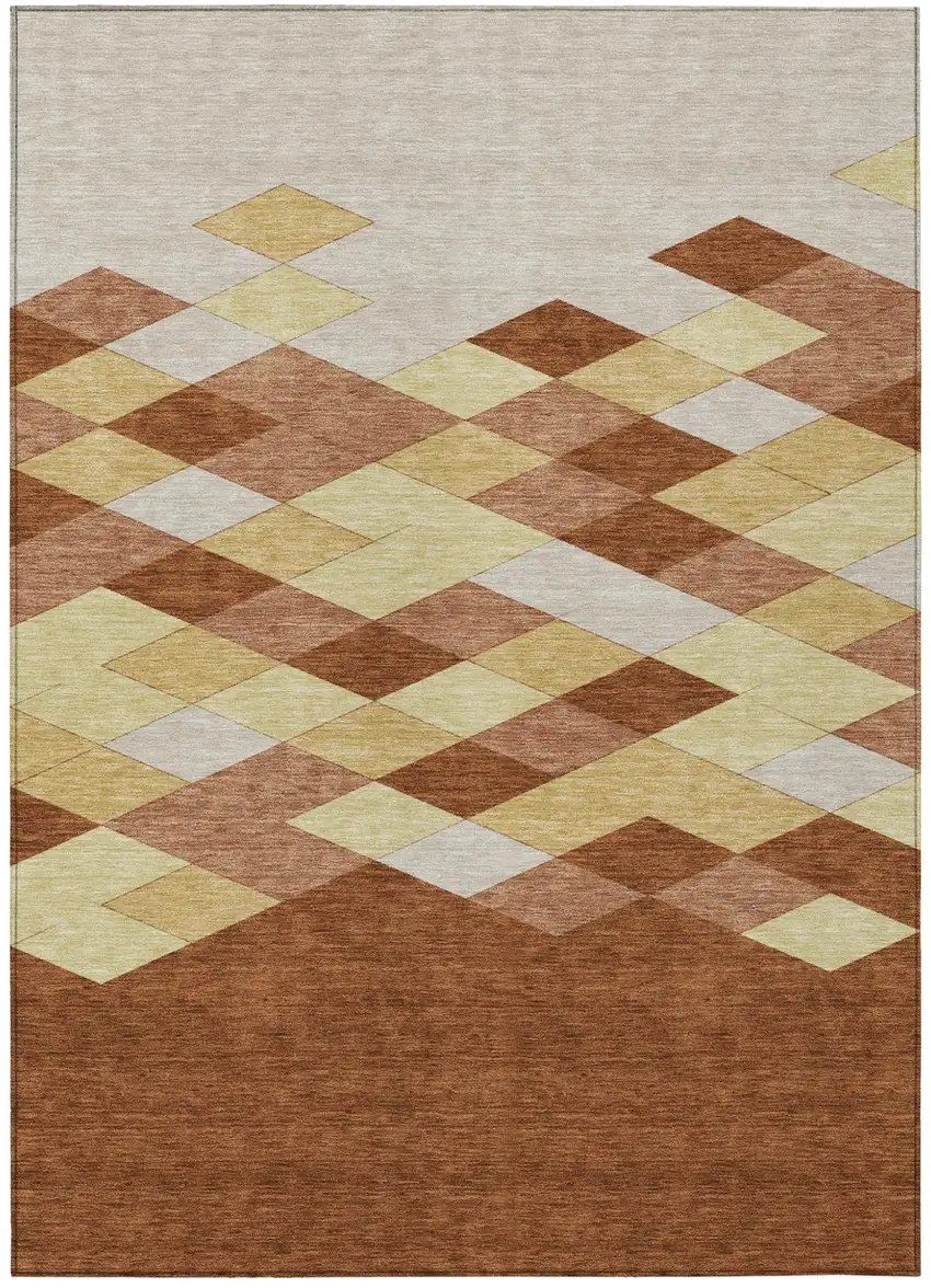 Orange And Copper Geometric Washable Indoor Outdoor Area Rug Photo 2