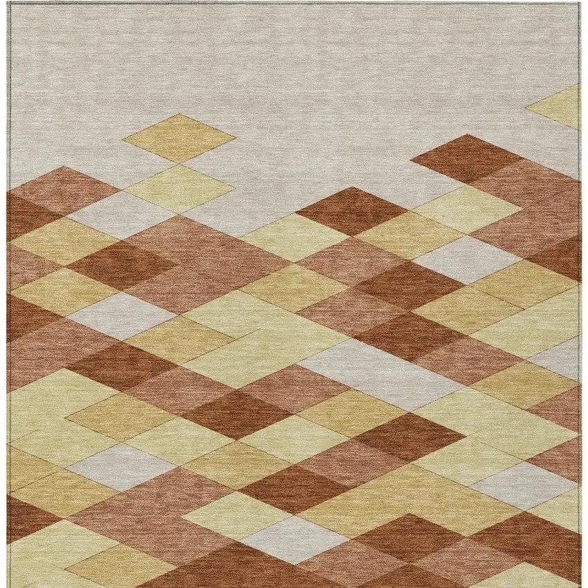 Orange And Copper Geometric Washable Indoor Outdoor Area Rug Photo 4