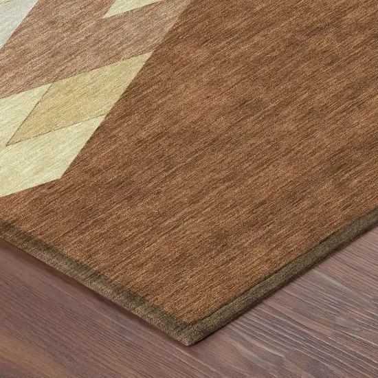 Orange And Copper Geometric Washable Indoor Outdoor Area Rug Photo 5