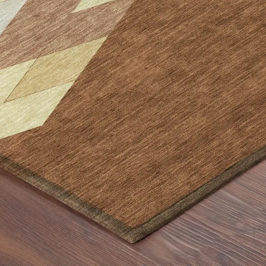 Orange And Copper Geometric Washable Indoor Outdoor Area Rug Photo 5