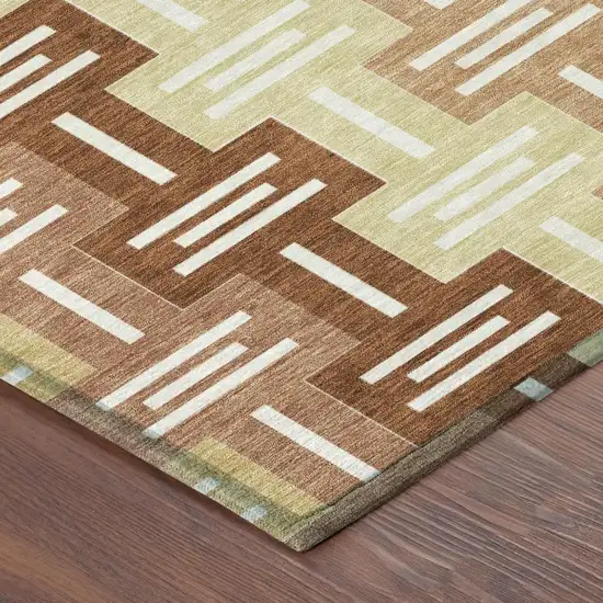 Orange And Copper Geometric Washable Indoor Outdoor Area Rug Photo 5