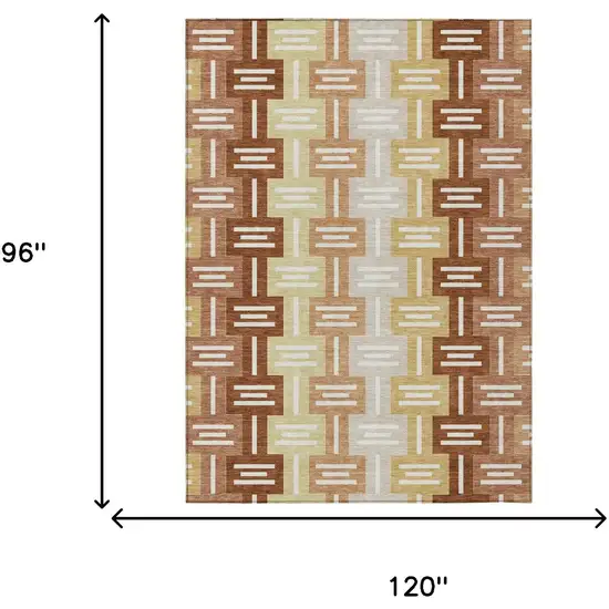 Orange And Copper Geometric Washable Indoor Outdoor Area Rug Photo 7