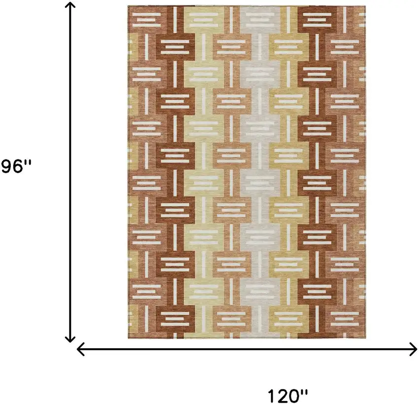 Orange And Copper Geometric Washable Indoor Outdoor Area Rug Photo 7