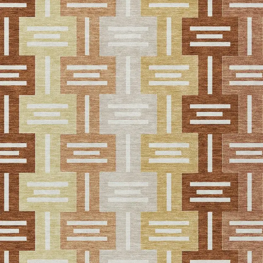 Orange And Copper Geometric Washable Indoor Outdoor Area Rug Photo 3