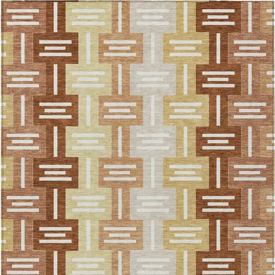 Orange And Copper Geometric Washable Indoor Outdoor Area Rug Photo 4