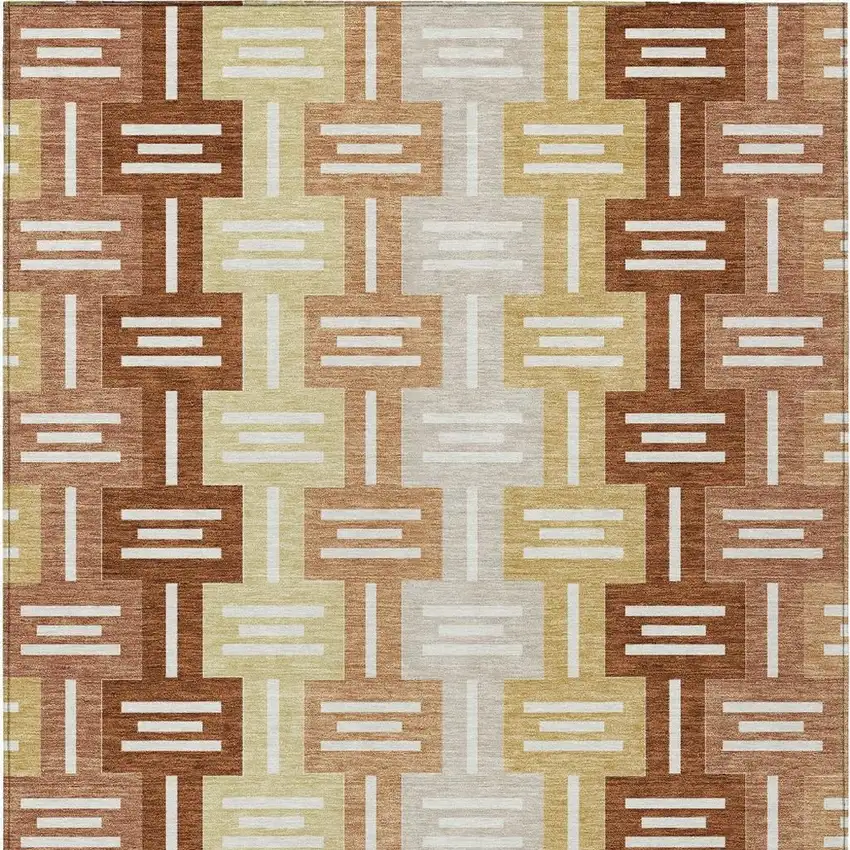 Orange And Copper Geometric Washable Indoor Outdoor Area Rug Photo 4