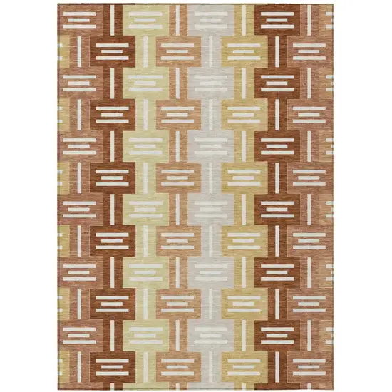 Orange And Copper Geometric Washable Indoor Outdoor Area Rug Photo 2