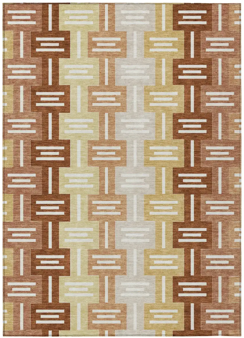 Orange And Copper Geometric Washable Indoor Outdoor Area Rug Photo 2