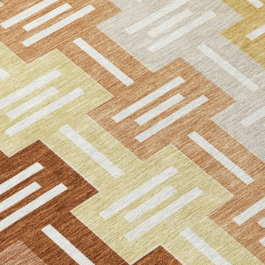 Orange And Copper Geometric Washable Indoor Outdoor Area Rug Photo 6
