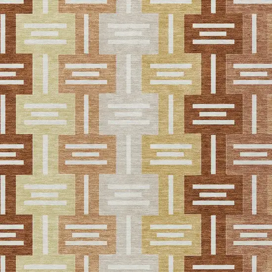 Orange And Copper Geometric Washable Indoor Outdoor Area Rug Photo 3