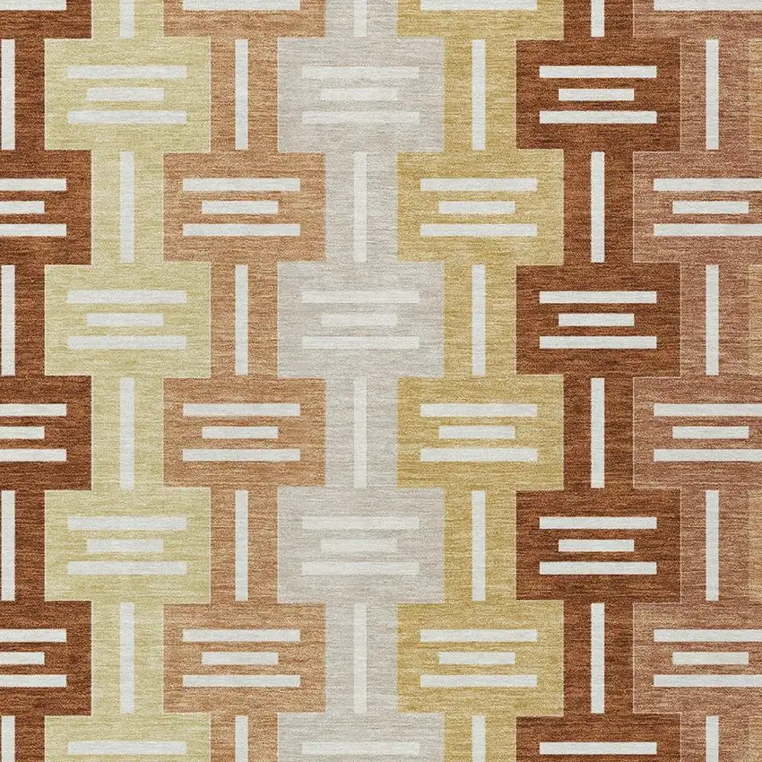 Orange And Copper Geometric Washable Indoor Outdoor Area Rug Photo 3