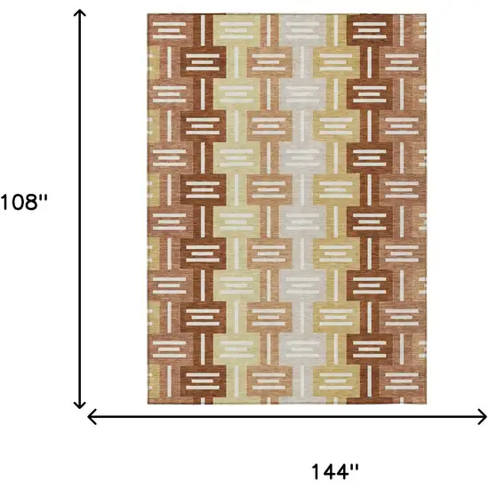 Orange And Copper Geometric Washable Indoor Outdoor Area Rug Photo 7