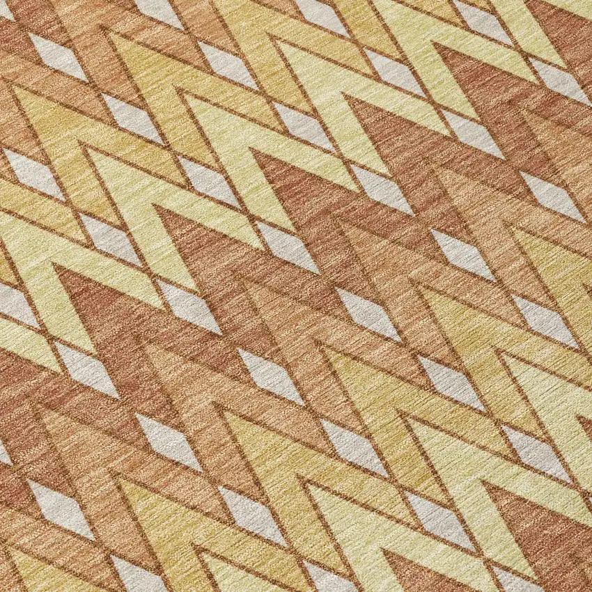 Orange And Copper Geometric Washable Indoor Outdoor Area Rug Photo 6