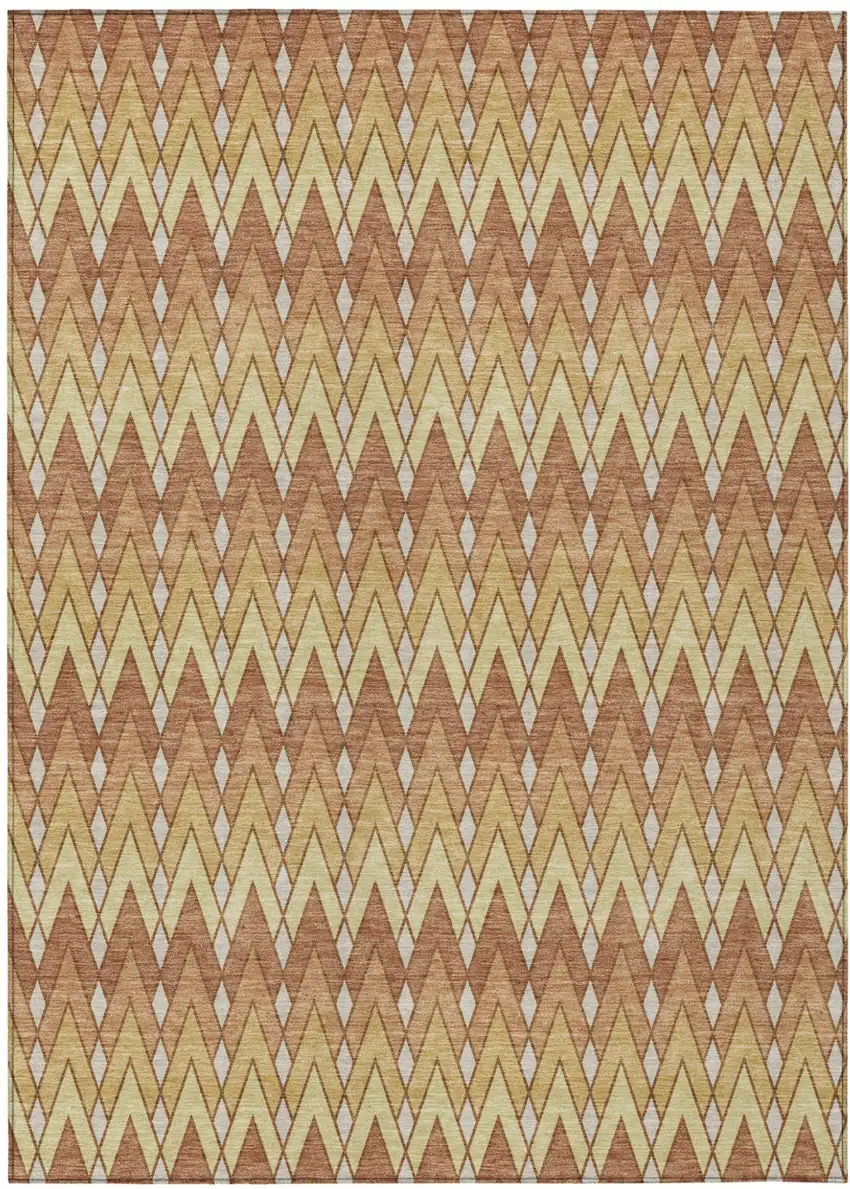Orange And Copper Geometric Washable Indoor Outdoor Area Rug Photo 2