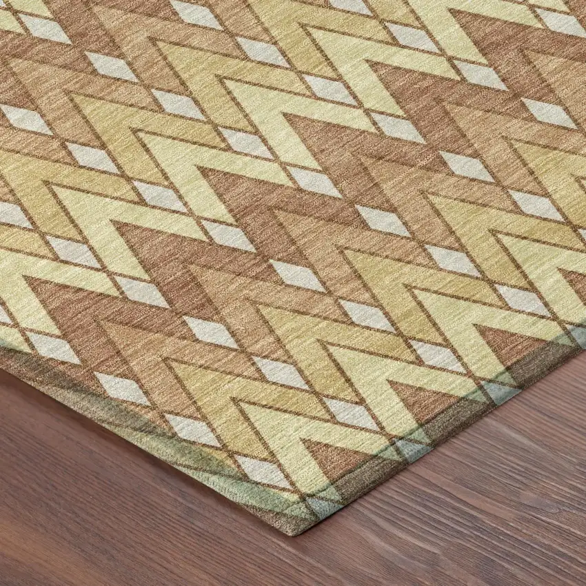 Orange And Copper Geometric Washable Indoor Outdoor Area Rug Photo 5