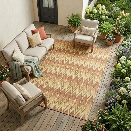 Orange And Copper Geometric Washable Indoor Outdoor Area Rug Photo 1