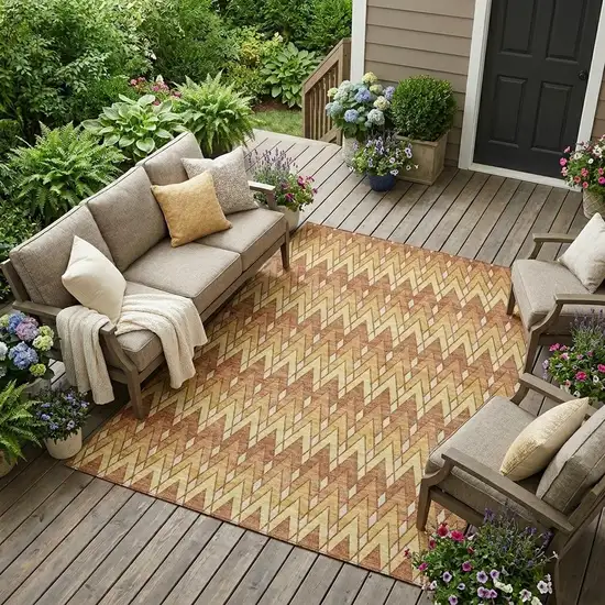 Orange And Copper Geometric Washable Indoor Outdoor Area Rug Photo 1