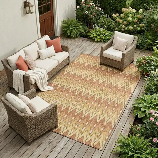 Orange And Copper Geometric Washable Indoor Outdoor Area Rug Photo 1