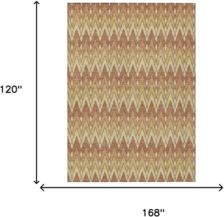 Orange And Copper Geometric Washable Indoor Outdoor Area Rug Photo 7