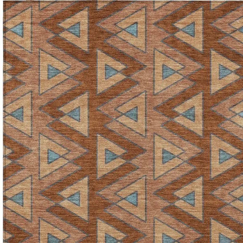 Orange And Copper Geometric Washable Indoor Outdoor Area Rug Photo 3