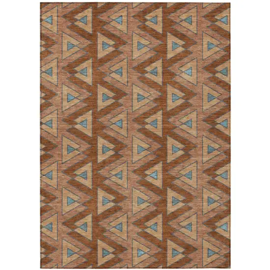 Orange And Copper Geometric Washable Indoor Outdoor Area Rug Photo 2