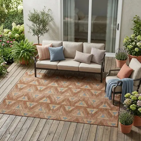 Orange And Copper Geometric Washable Indoor Outdoor Area Rug Photo 1