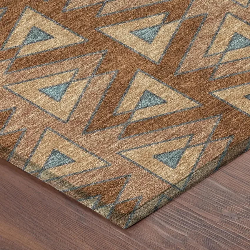 Orange And Copper Geometric Washable Indoor Outdoor Area Rug Photo 5