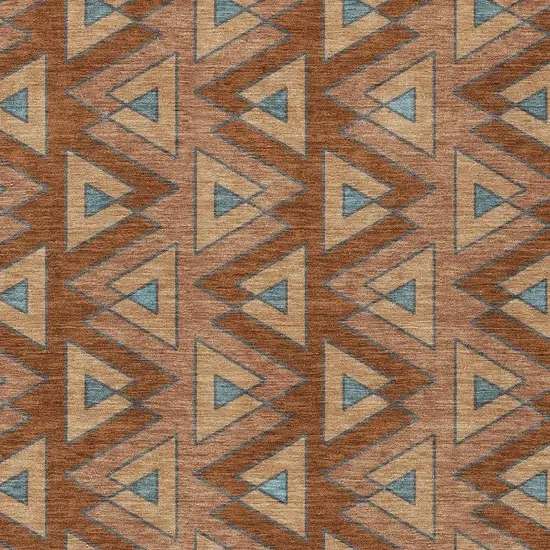 Orange And Copper Geometric Washable Indoor Outdoor Area Rug Photo 3