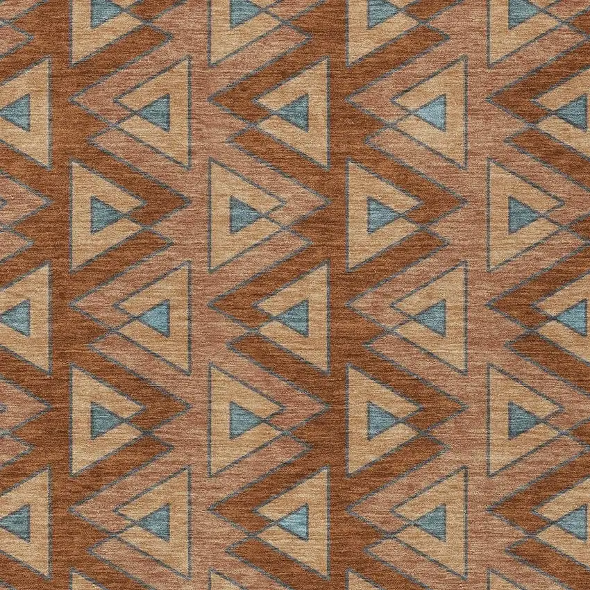 Orange And Copper Geometric Washable Indoor Outdoor Area Rug Photo 3