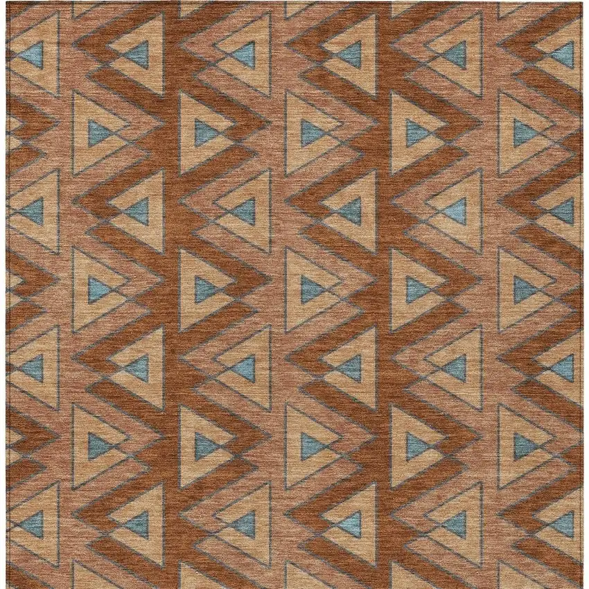 Orange And Copper Geometric Washable Indoor Outdoor Area Rug Photo 4