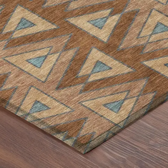 Orange And Copper Geometric Washable Indoor Outdoor Area Rug Photo 5