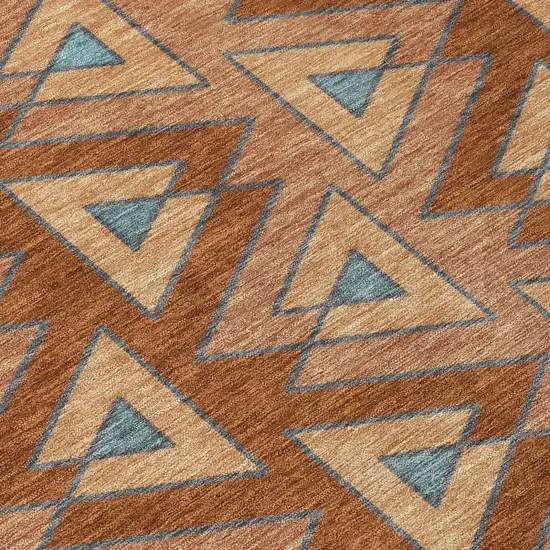 Orange And Copper Geometric Washable Indoor Outdoor Area Rug Photo 6